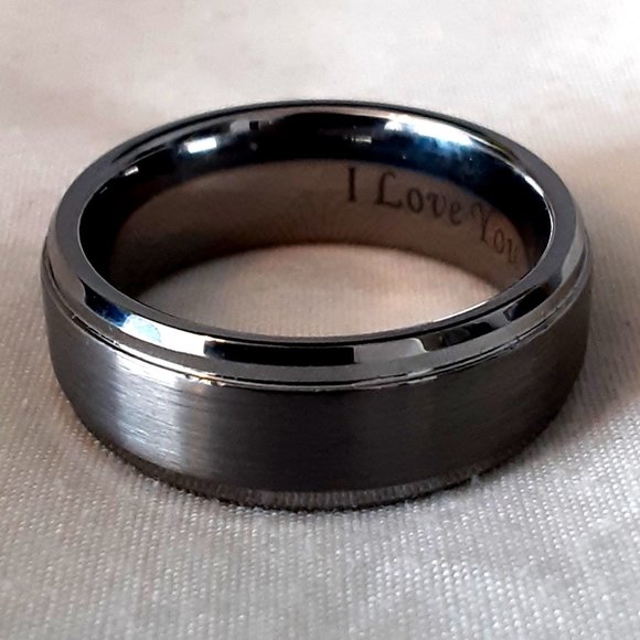 Two Tone Tungsten Carbide Men's Wedding Band, Size; 10.5, Engraved; I Love You - Picture 5 of 15